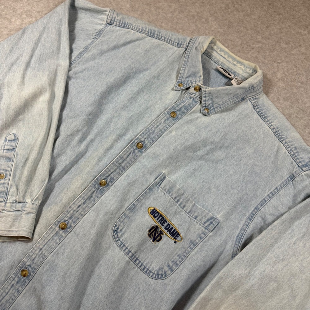 Pro Edge Denim Button Down Mens XL Denim Notre Dame Fighting Irish Shirt